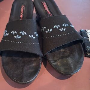 Black Embellished Slip-On Sandals for Women